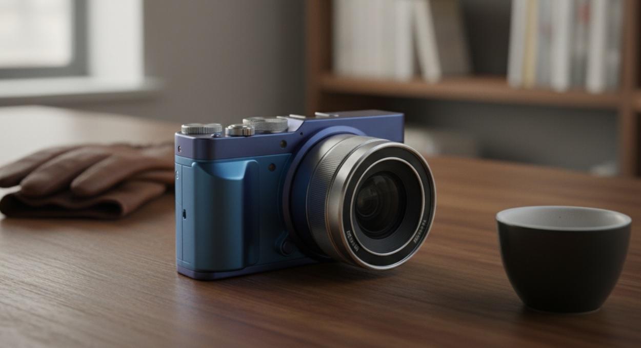 blue compact camera