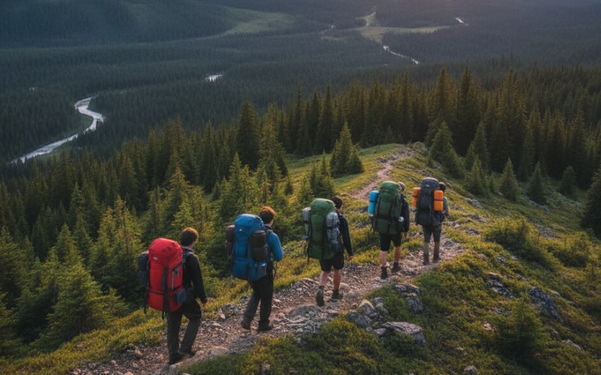 people with backpacks in the nature