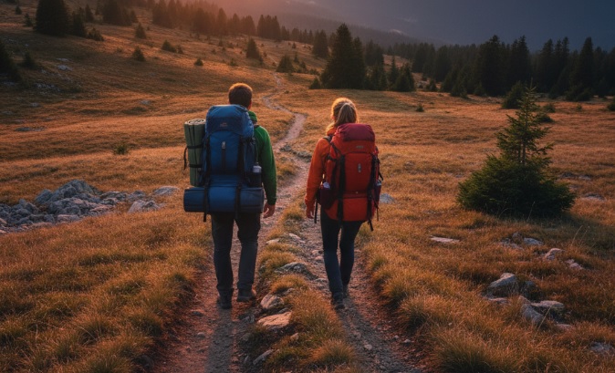people with backpacks in the nature